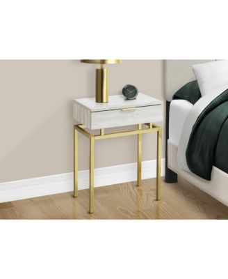 1 Pc  Laminate & Metal  Marble Look, Storage Drawer, Lamp Compatible  Accent Table