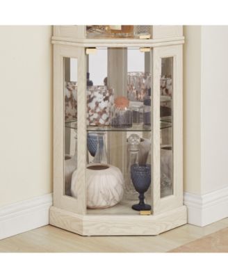 Elegant Corner Curio Cabinet with Glass Doors Mirrored Panels and Adjustable Shelves