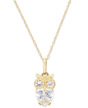 image of Cubic Zirconia Owl Pendant Necklace in 10k Gold