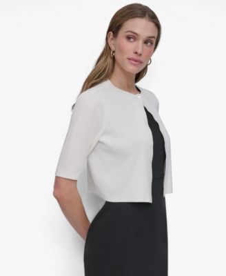 Women's Cropped Elbow Sleeve Snap Front Shrug