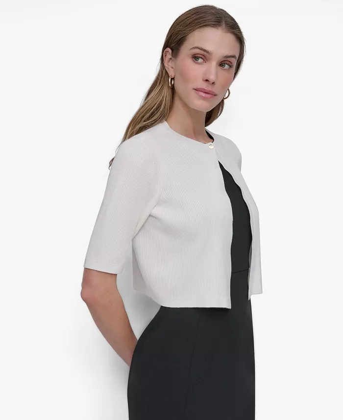 Women's Cropped Elbow Sleeve Snap Front Shrug - thumbnail 2