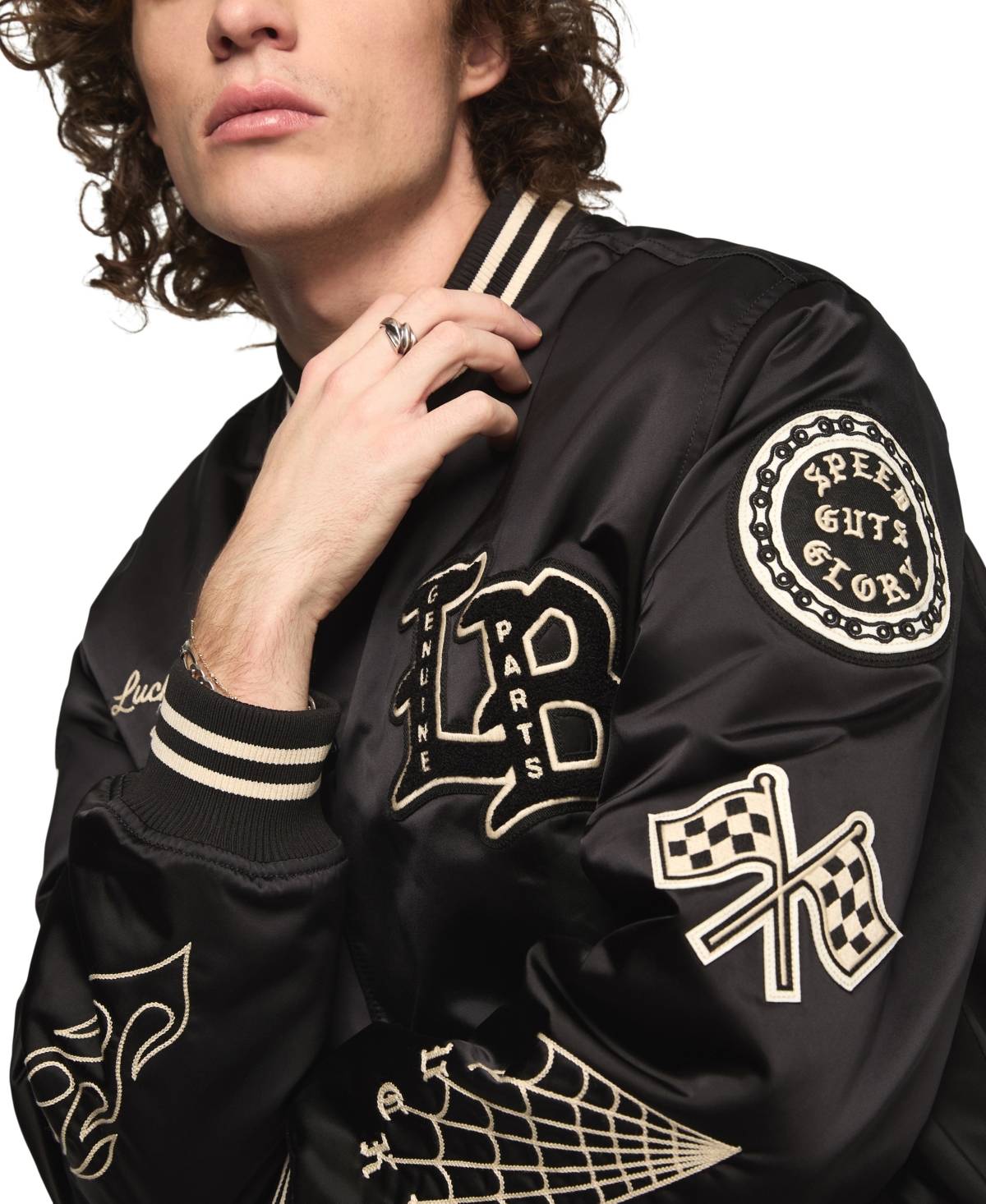 Lucky Brand Men's Satin Varsity Regular-Fit Jacket