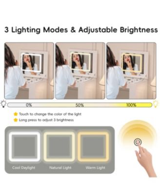 Vanity Desk with Mirror, Lights, Flip-Top, 7 Drawers, 9 Compartments, 3 Shelves, Walnut