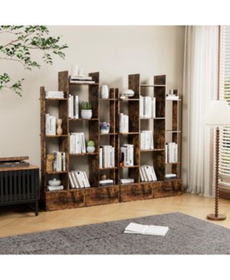 Industrial Bookshelf with 2 Drawers & 12 Shelves