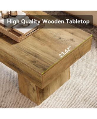 Farmhouse Coffee Table, 47 Inch Wooden Rectangular Center Table with Thick Base