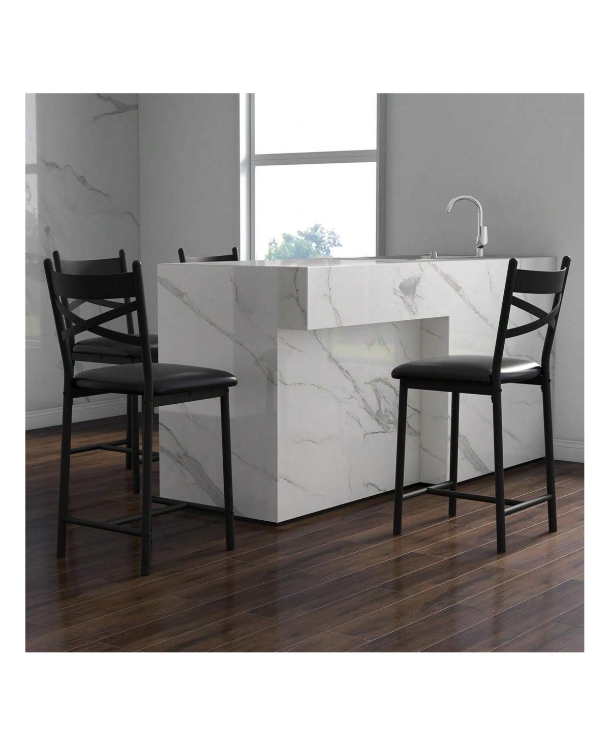 gaomon Bar Stools Set Of 4, Pu Upholstered Bar Chairs, Kitchen Island Chairs With X-Shaped Backrest And Metal Footrest Chairs For Dining Room