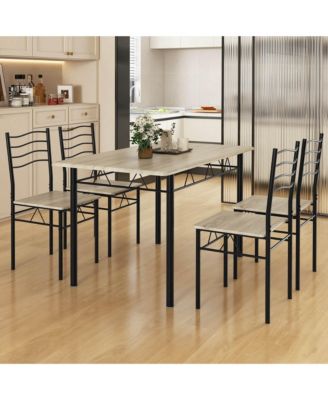 5 Piece Dining Table Set 29.5" with 4 Chairs Wood Metal Kitchen Breakfast Furniture