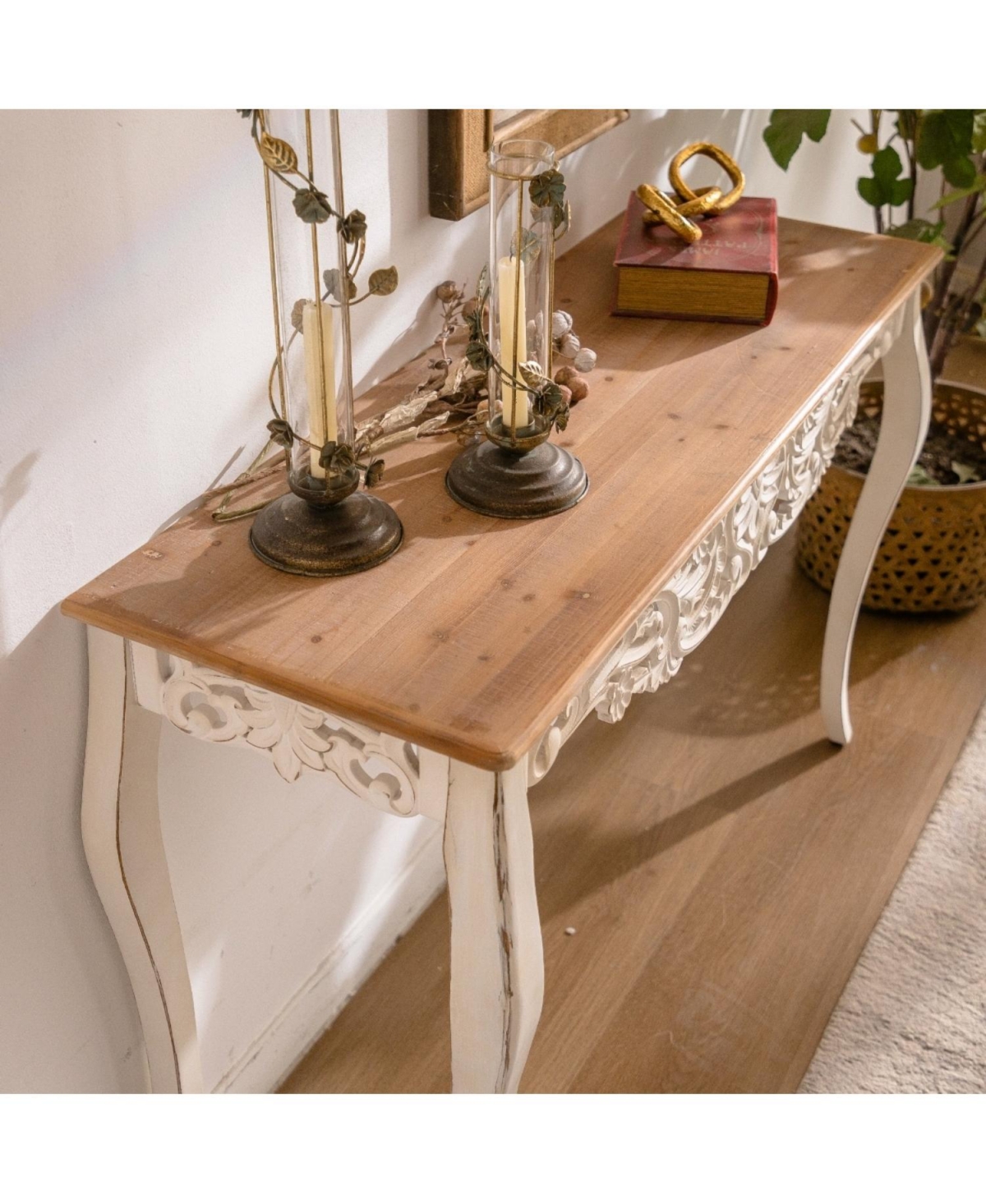 Streamdale Furniture Antique White Carved Console Table