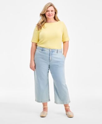 Plus Size Wide-Leg Cropped Jeans