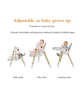 Plastic 2-in-1 Baby High Chair Rocker with 5-Point Harness, Foldable Infant Feeding Chair with Silent Locking Wheels and Removable 2-Tier Tray