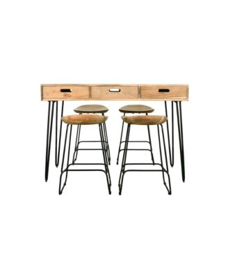 Rollins 52" Solid Acacia Dining Set with Four Backless Barstools