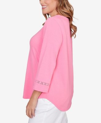 Plus Size Solid Clip Dot Lace Trim Knit Top