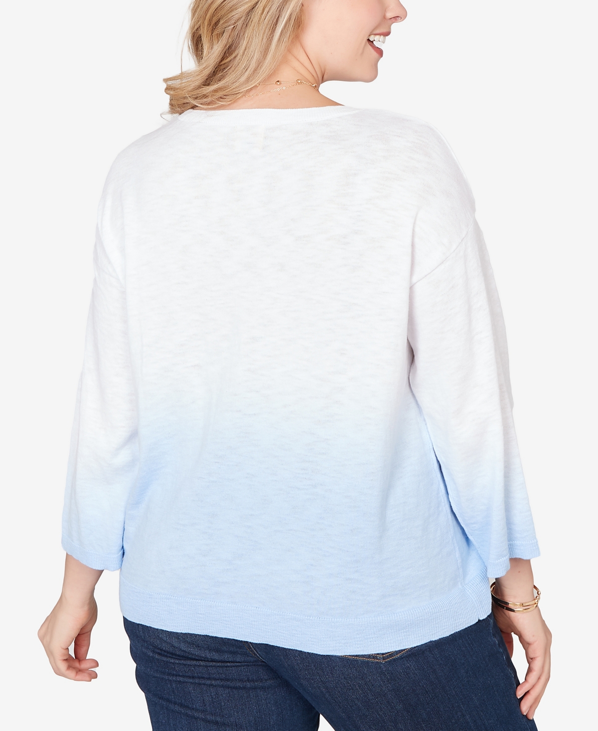Ruby Rd. Plus Dip Dye Ombre Cotton Pullover Sweater