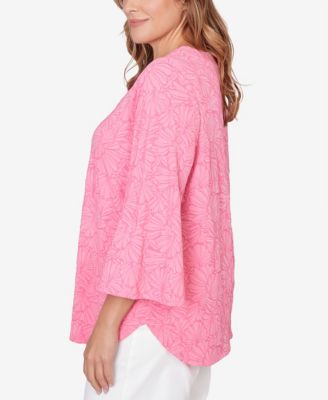 Plus Size Horseshoe Neck Solid Floral Jacquard Top