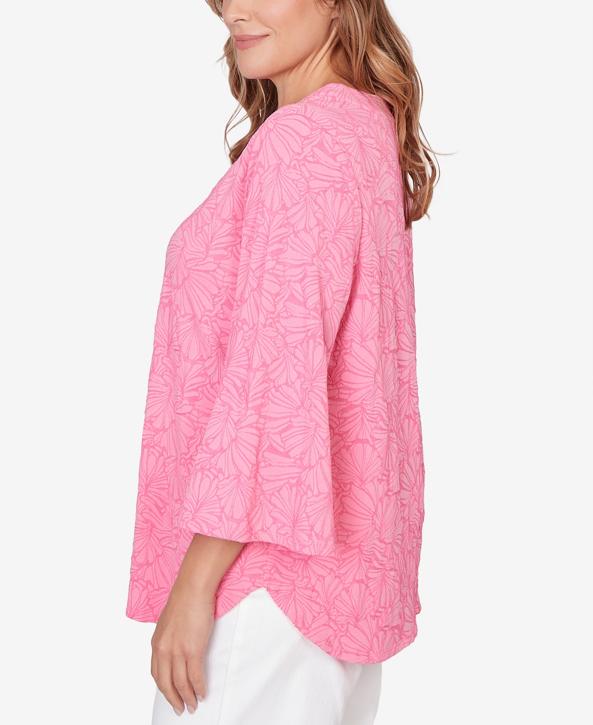 Ruby Rd. Plus Horseshoe Neck Solid Floral Jacquard Top