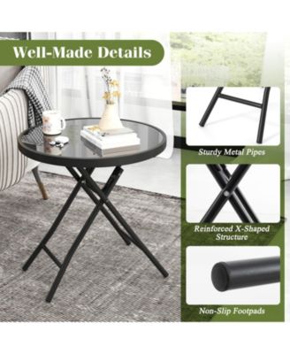 18" Folding Side Table Round Compact Coffee Table