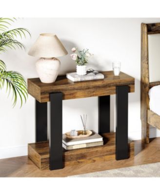 Narrow Wood End Table Set of 2, 2-Tier Farmhouse Side Table for Living Room