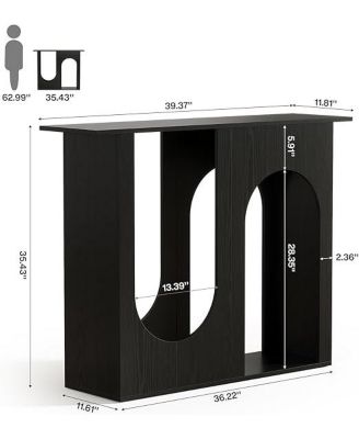 39.4'' Black Console Table, Narrow Sofa Table Behind The Couch with Arched Design