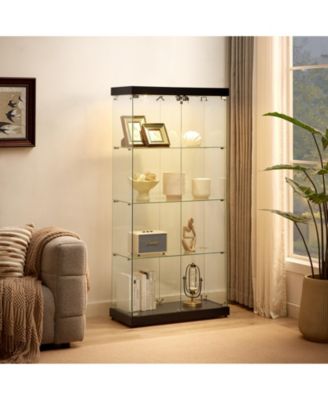 Glass Display Cabinet with Tempered Glass Doors Lock and Warm Yellow Lights