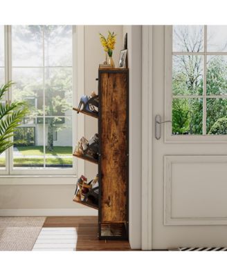 Flip Top Shoe Cabinet Drawer Storage 12-15 Pairs White Rustic Brown Entryway