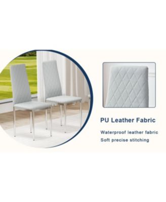 8-Set Leather Office Chairs: High-Back Diamond Quilted, 45D Foam Cushion. Black/White/Gray.