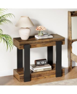 Narrow Wood End Table, 2-Tier Farmhouse Side Table for Living Room