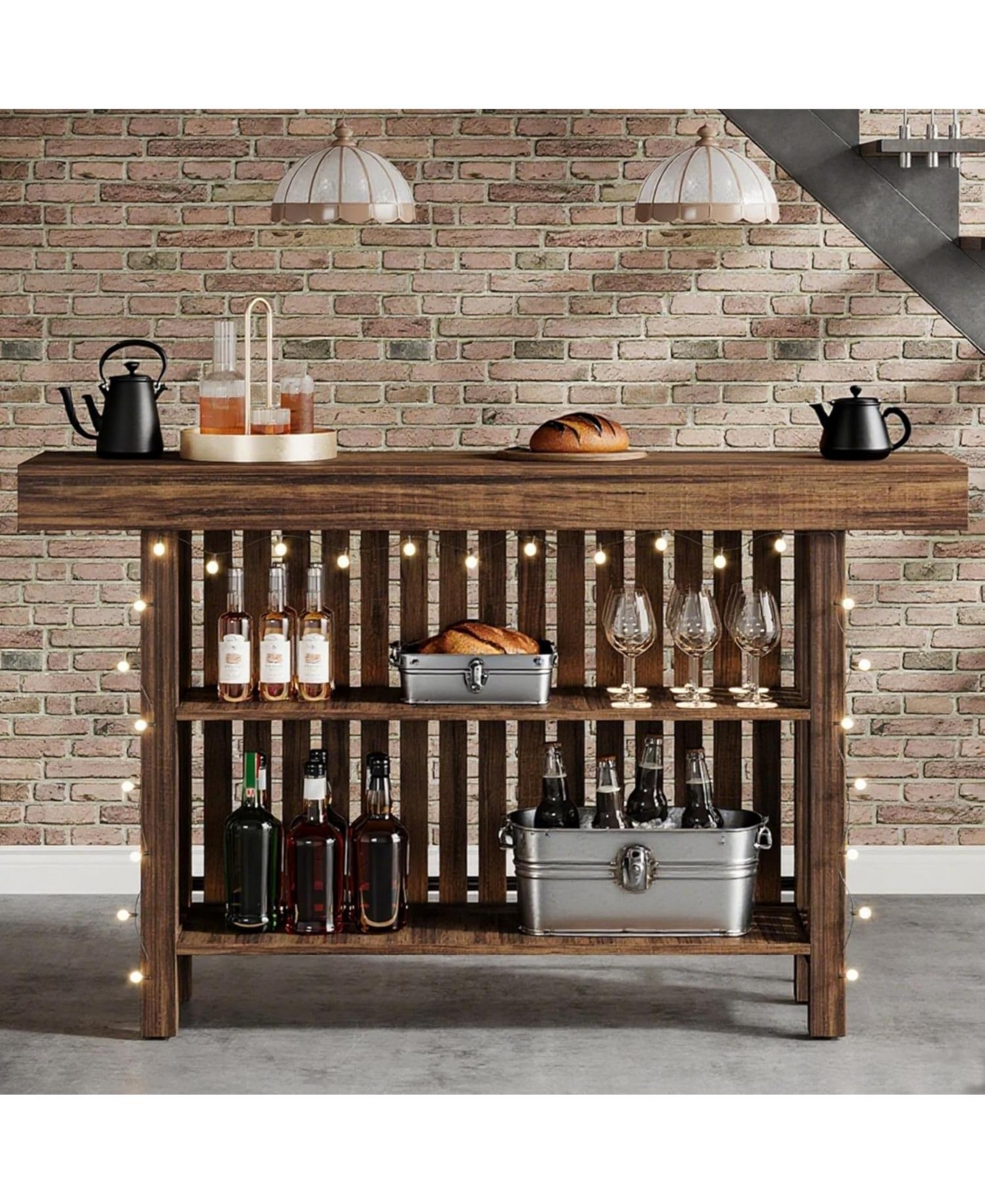 Tribesigns 63-Inch Large Home Bar Unit, Modern 2-Tier Table with Footrest, Corner Mini Coffee Cabinet for Kitchen Pub, Dining Room, Livin