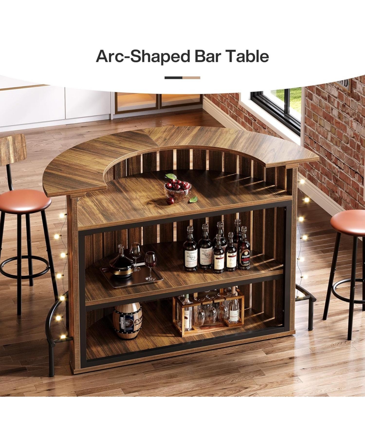 Tribesigns 4-Tier Bar Table, 39.4" H Home Bar Unit with Footrest, Arc-Shaped Mini Bar Table, Modern Wine Bar Cabinet
