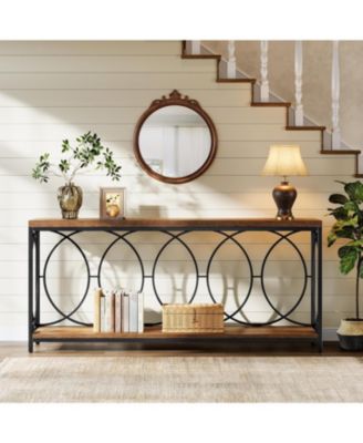 70.9-Inch Extra Long Console Table, 2-Tier Industrial Table Behind Couch with Storage Shelf, Narrow Entryway
