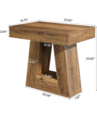 24" Modern Side Table, 2-Tier Narrow Wooden End Table with Trapezoid Base (1, Brown)