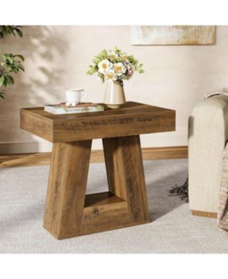 24" Modern Side Table, 2-Tier Narrow Wooden End Table with Trapezoid Base (1, Brown)