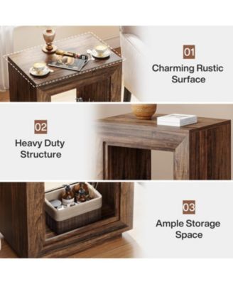 Rustic Wood End Table, Industrial Sofa Side Table for Living Room