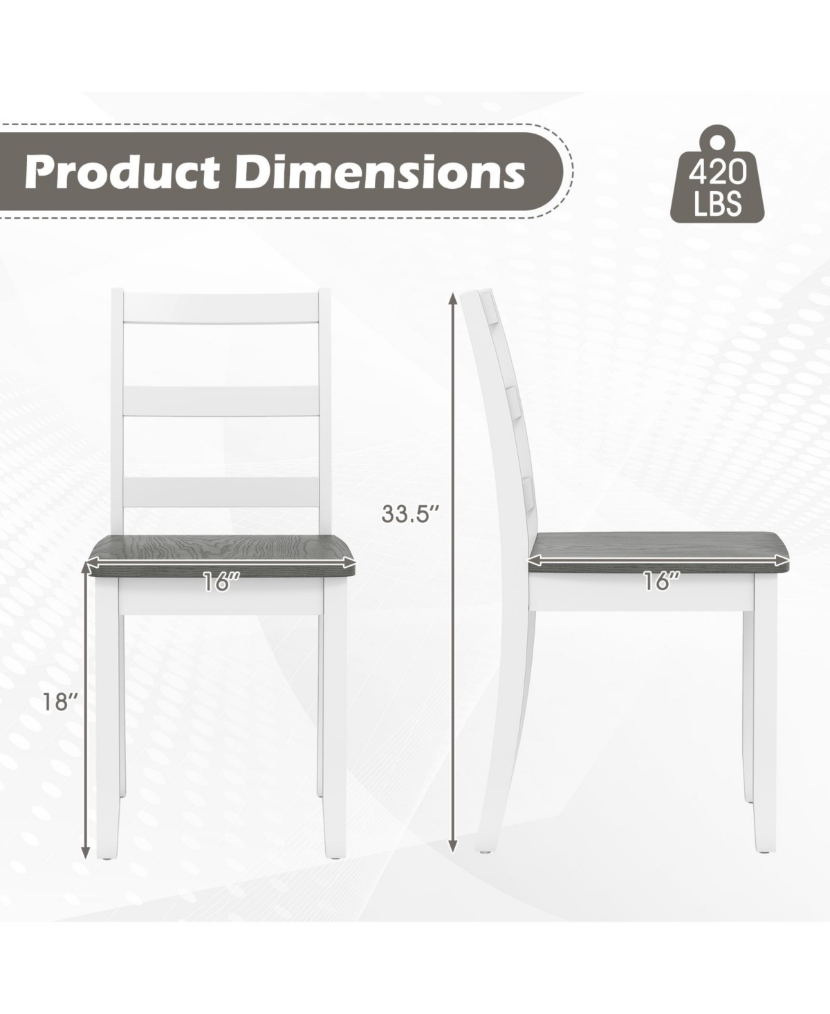 Gymax Set of 2 Dining Chairs Ladder Back Armless Side Chair w/ Solid Rubber Wood Legs