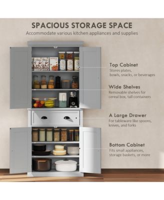 72.5" Kitchen Pantry Cabinet with 4 Doors, Drawer