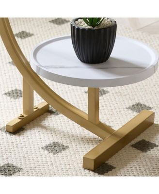 Rouge C-Shaped Side Table – Faux Marble Top & Gold Metal Frame Modern Accent Table, Sofa Table