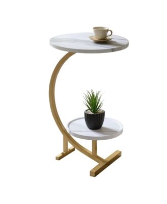 Rouge C-Shaped Side Table – Faux Marble Top & Gold Metal Frame Modern Accent Table, Sofa Table