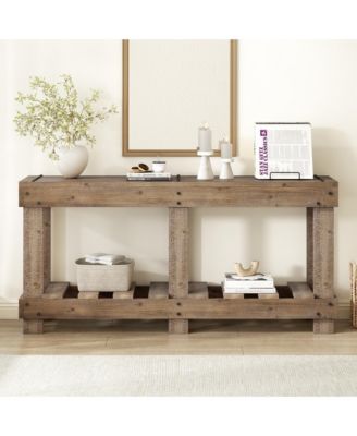 62.9" Vintage Entryway Table , 6 Reinforced Legs & 4.5" Thick Desktop, Metal Rivet Decor & Plank Under-Shelf, Console Table