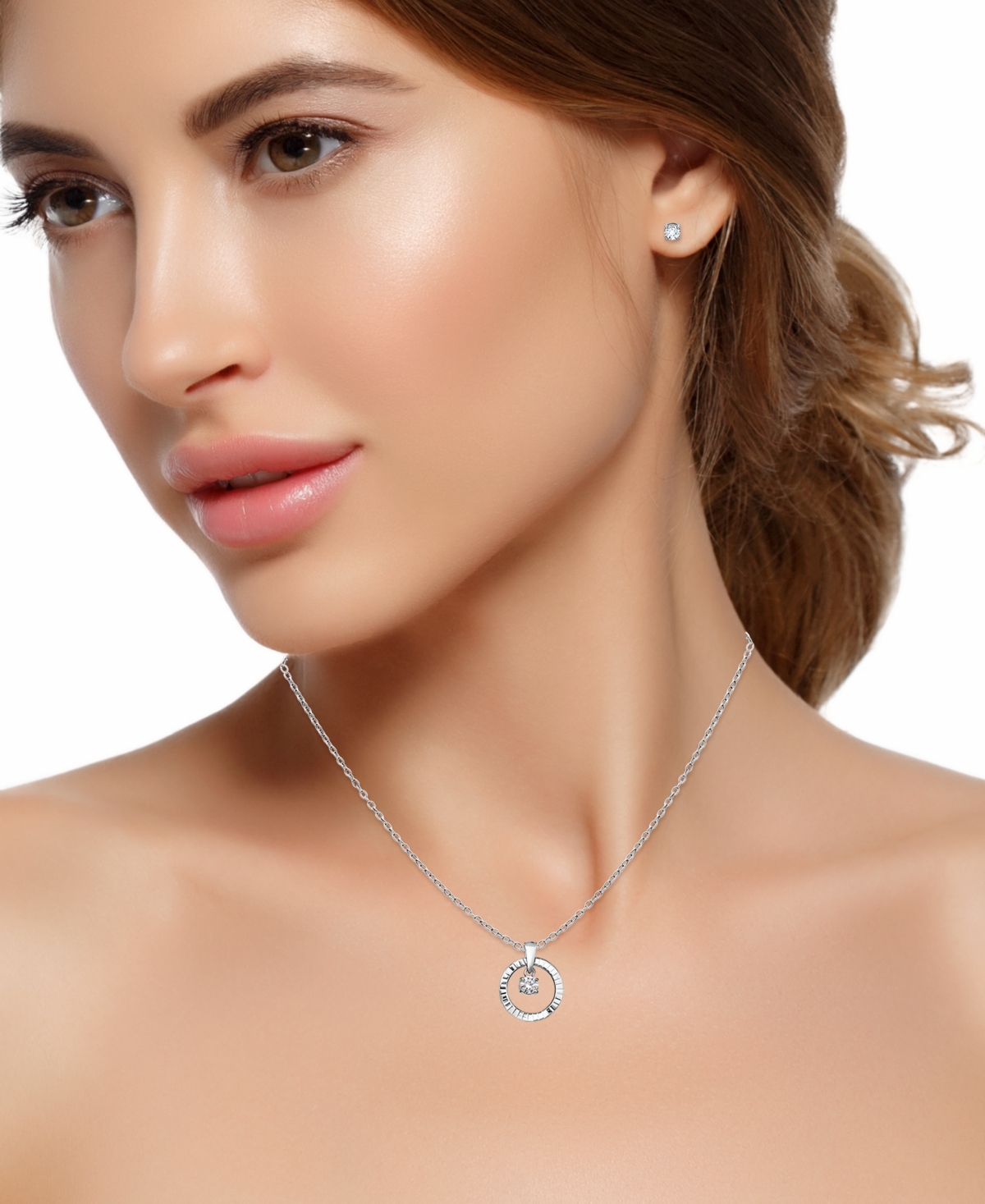 Giani Bernini 2-Pc. Cubic Zirconia (1-1/5 ct. t.w.) Open Circle Pendant Necklace and Stud Earrings Set