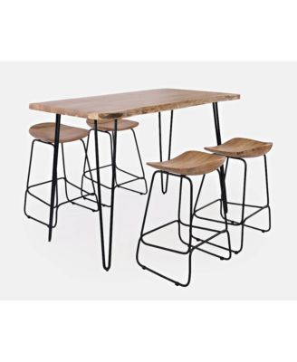 Solid Acacia 52" Five-Piece Counter Height Dining Set with Backless Barstools