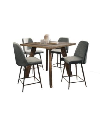 42" Square Five Piece Solid Wood Counter Height Upholstered Dining Set