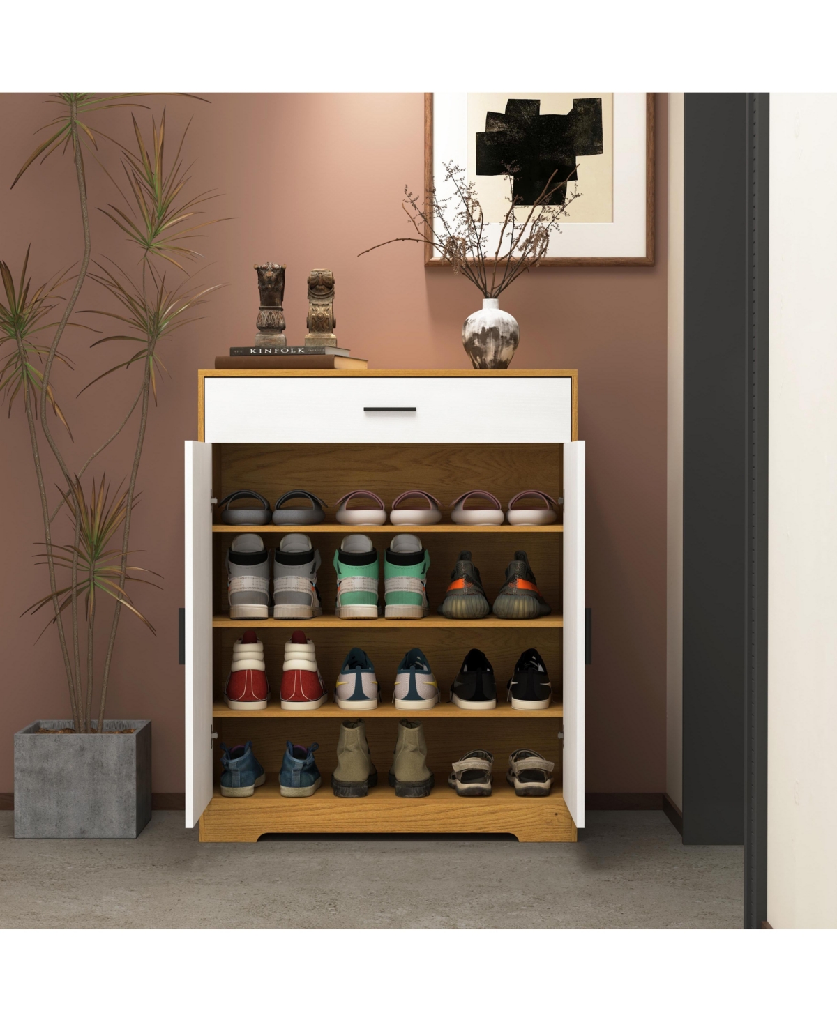 Lovmor 4 Tier Shoe Cabinet with Drawer 4 Layer Storage