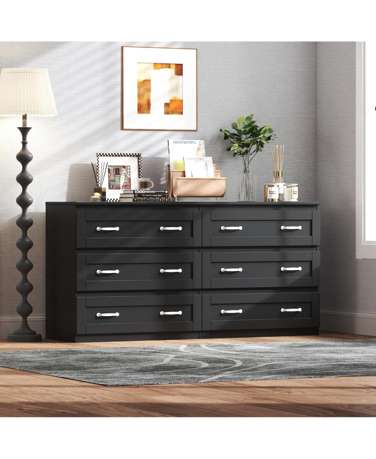 Lovmor Modern Wood Side Cabinet with 6 Drawers