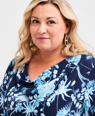 Plus Size Printed Cowlneck Top