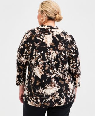 Plus Size Printed 3/4-Sleeve Top