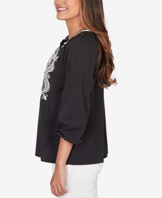Petite Embroidered Soft Poplin Peasant Top