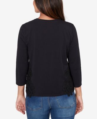 Petite Crochet Applique Stretch Knit Top