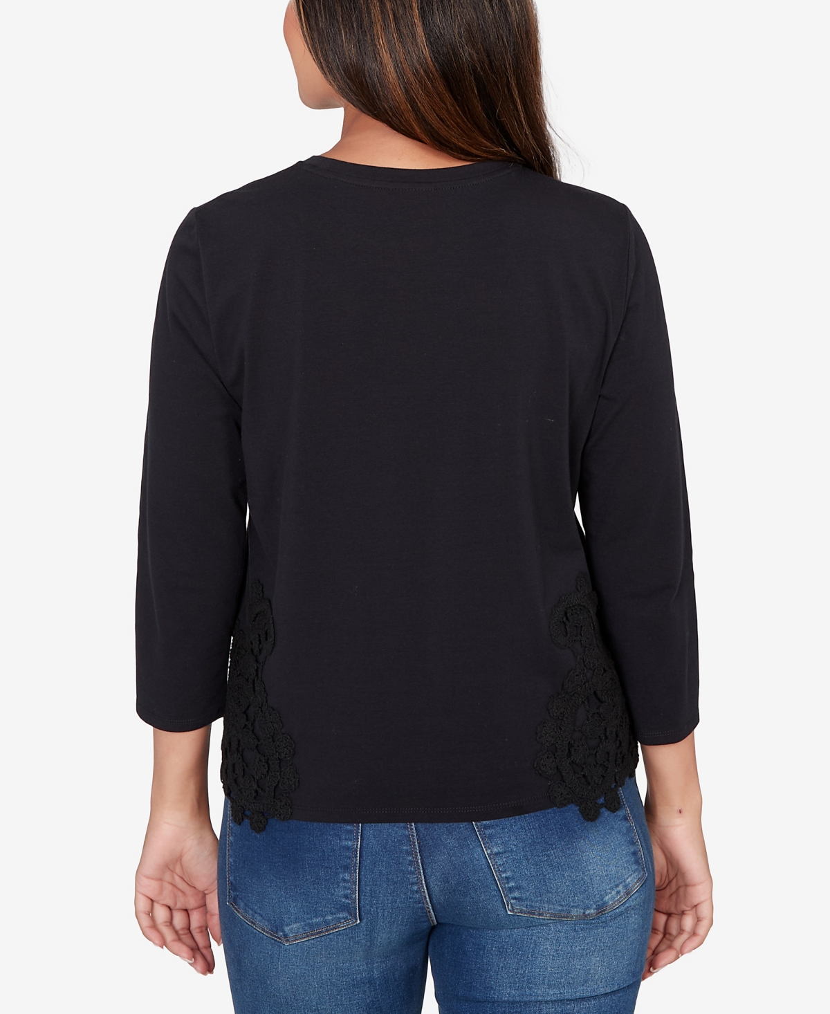 Ruby Rd. Petite Crochet Applique Stretch Knit Top