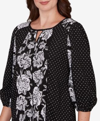 Petite Floral Panel Crinkle Knit Peasant Top