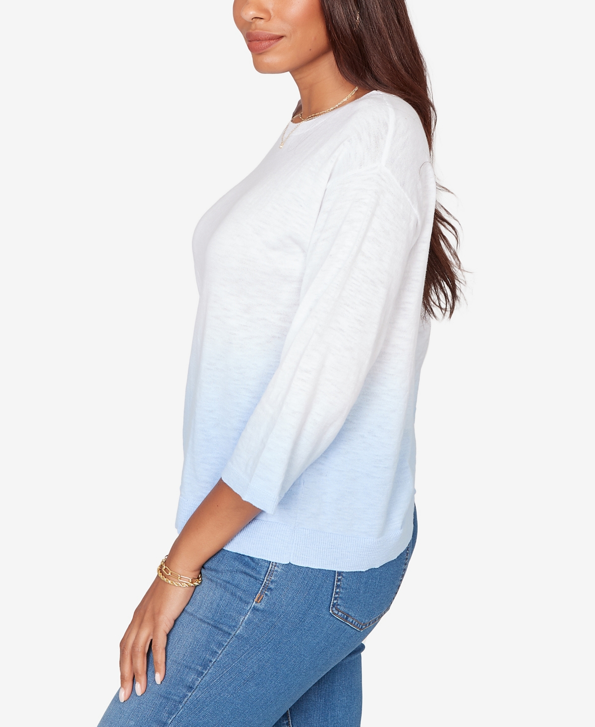 Ruby Rd. Petite Dip Dye Ombre Cotton Pullover Sweater