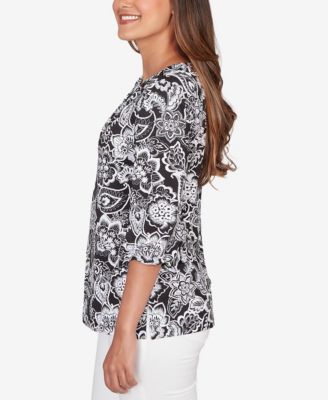 Petite Dotted Floral Puff Print Knit Top